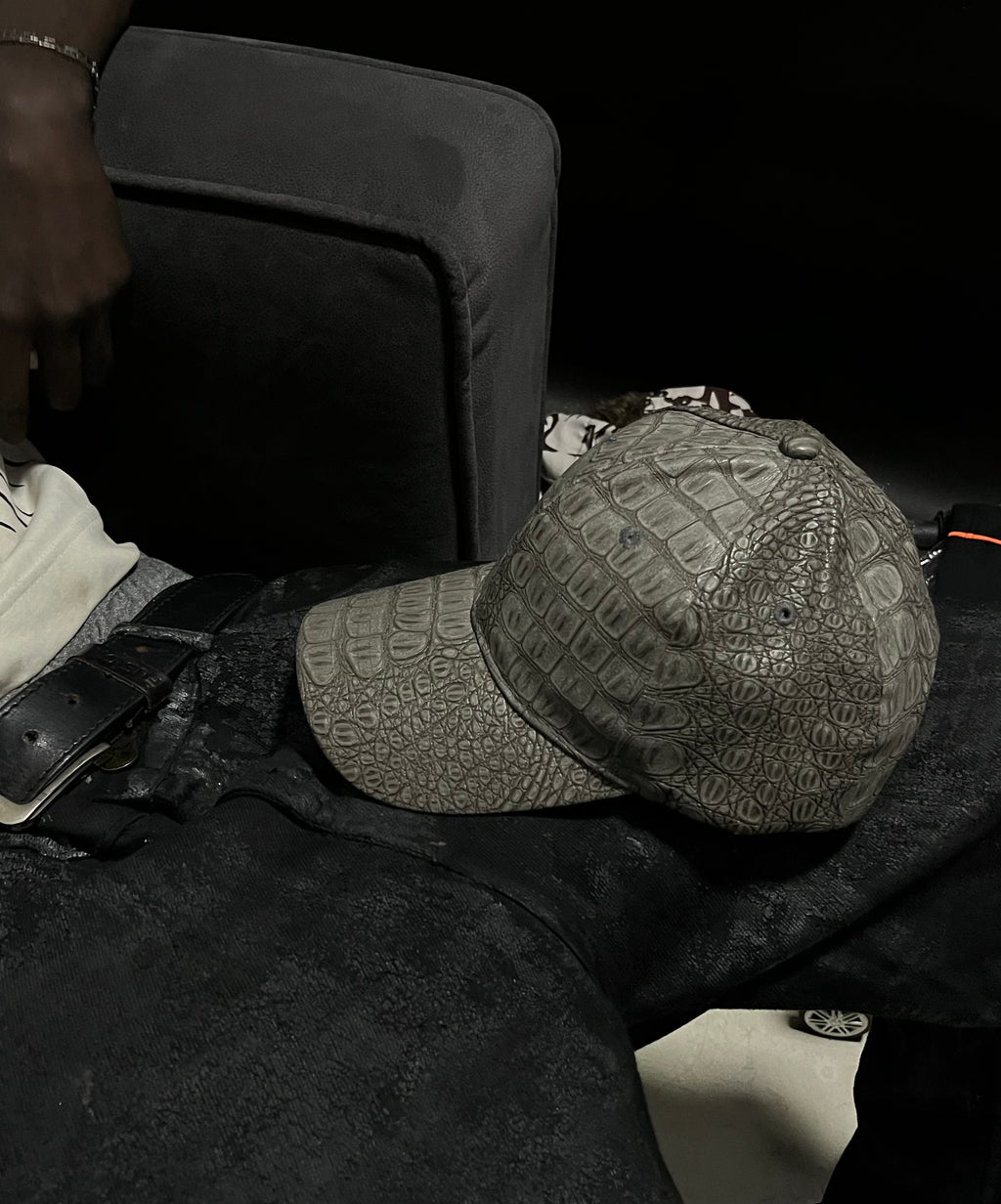 Crocodile leather gray cap